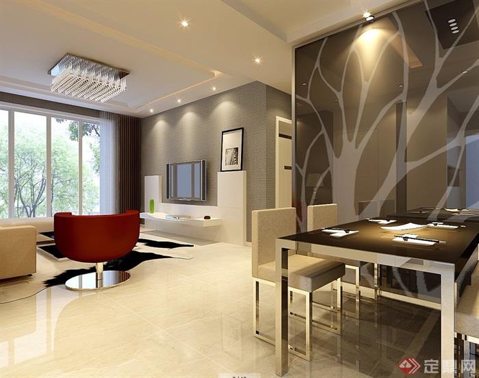现代详细的完整室内客餐厅装饰设计3d模型及效果图