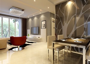 现代详细的完整室内客餐厅装饰设计3d模型及效果图