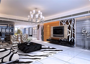 某详细的完整的客厅室内装饰设计3d模型及效果图