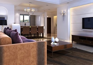 现代详细的室内客厅餐厅装饰设计3d模型及效果图