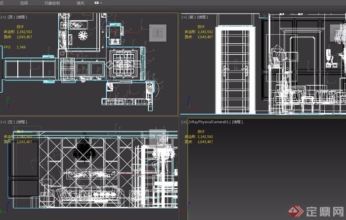 现代详细的室内客厅装饰室内设计3d模型及效果图