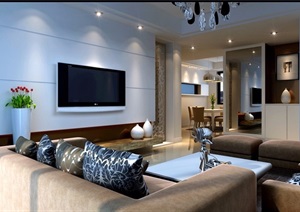 现代详细的完整客厅装饰室内3d模型及效果图