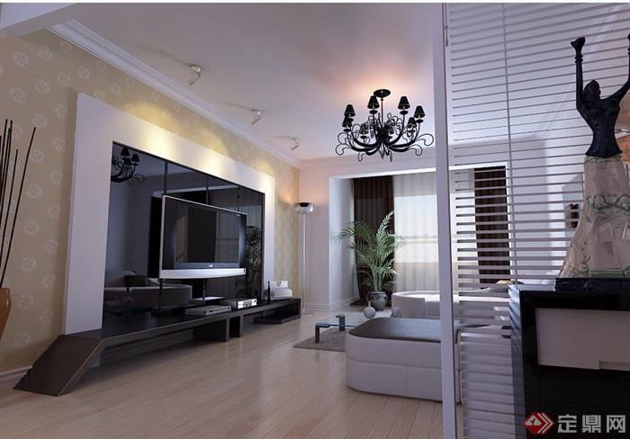 某独特详细的整体完整客厅室内装饰设计3d模型及效果图