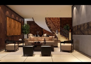 现代详细的住宅室内客厅空间装饰设计3d模型及效果图