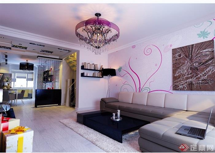 某室内详细的住宅室内客厅装饰设计3d模型及效果图