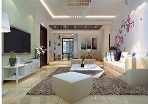 现代详细的室内客厅餐厅装饰3d模型及效果图