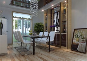 某现代风格详细室内客厅餐厅3d模型及效果图