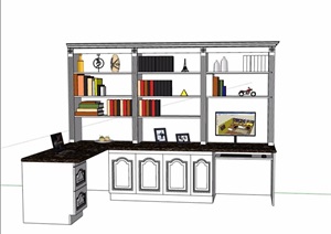 某详细的办公桌及柜子素材设计SU(草图大师)模型