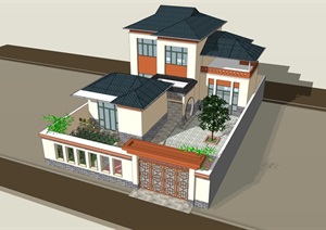 新中式合院别墅SU(草图大师)模型