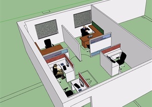 小型办公室室内SU(草图大师)模型布置