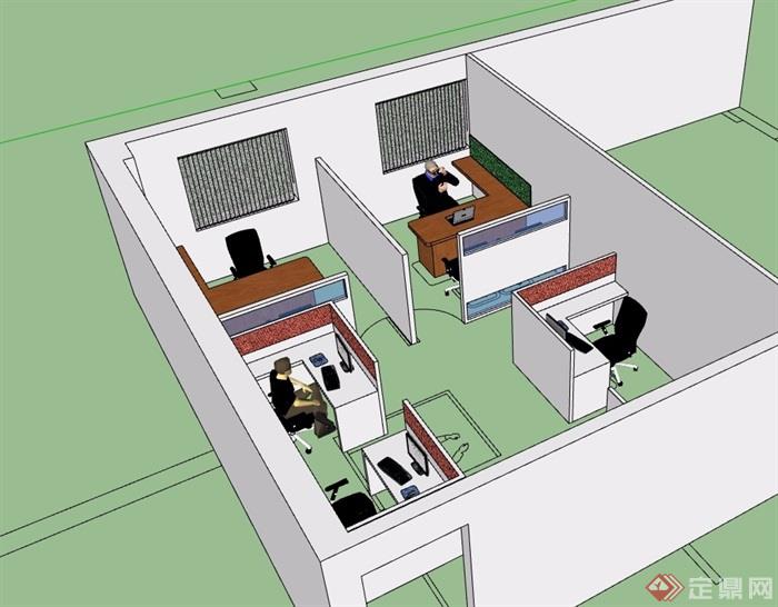 小型办公室室内SU模型布置