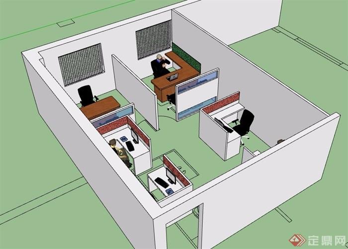 小型办公室室内SU模型布置