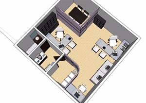 室内小型办公室SU(草图大师)模型