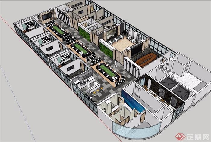 办公室室内整体设计SU模型