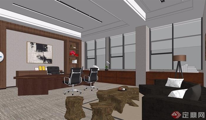 现代办公室整体详细完整设计su模型