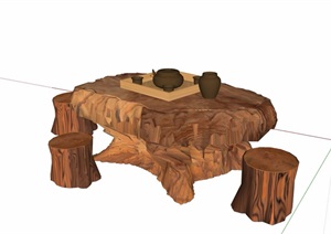 某中式风格详细的桌凳素材设计SU(草图大师)模型