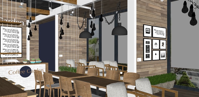 北欧简约风格暖色调木质软装咖啡厅民宿餐厅(3)