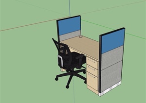 员工的办公桌椅SU(草图大师)模型