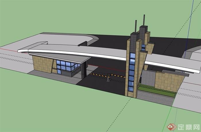 学校大门设计su模型及效果图