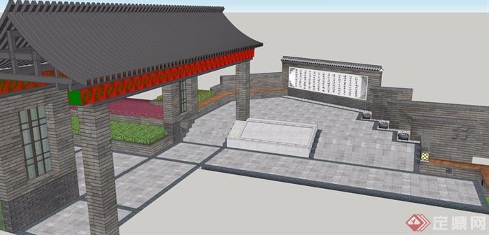 中式入口景区大门设计su模型带效果图