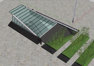 广场地下出入口玻璃廊架素材设计SU(草图大师)模型