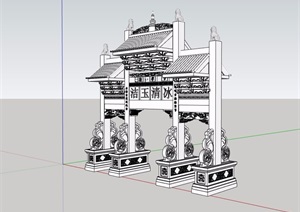 中式风格详细的牌坊门素材设计SU(草图大师)模型