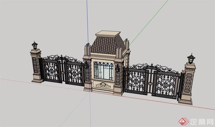 欧式风格住宅详细完整的小区大门su模型