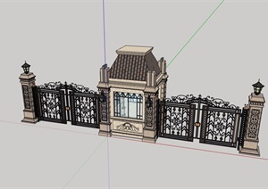 欧式风格住宅详细完整的小区大门SU(草图大师)模型