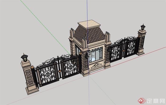 欧式风格住宅详细完整的小区大门su模型