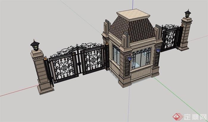 欧式风格住宅详细完整的小区大门su模型