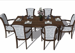 美式风格详细餐桌椅完整设计SU(草图大师)模型