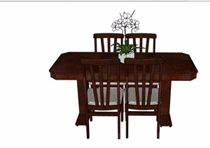 私人详细的完整的木质餐桌椅素材设计SU(草图大师)模型