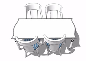 简欧室内详细餐桌椅SU(草图大师)模型