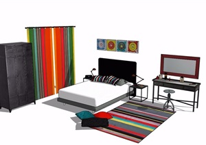 某室内卧室组合家具素材设计SU(草图大师)模型