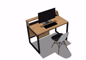 某现代风格室内电脑桌椅组合SU(草图大师)模型