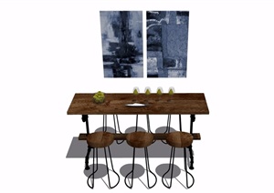 某现代风格详细室内桌凳组合家具素材设计SU(草图大师)模型