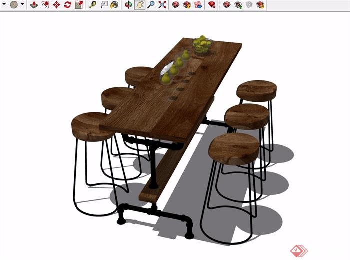 某现代风格详细室内桌凳组合家具素材设计su模型
