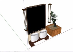 某详细的完整室内浴室洗漱设施素材设计SU(草图大师)模型
