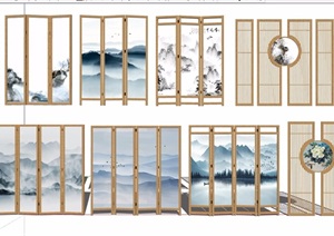 中式详细的隔断幕墙素材设计SU(草图大师)模型