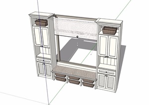某现代详细的玄关柜装饰柜素材设计SU(草图大师)模型