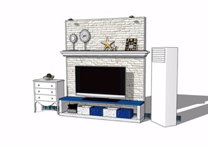 电视柜、电视、背景墙素材设计SU(草图大师)模型