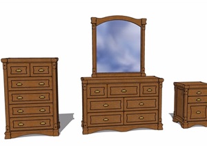 某欧式风格详细的完整柜子组合素材设计SU(草图大师)模型