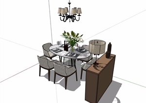 详细的完整餐桌椅组合素材设计SU(草图大师)模型