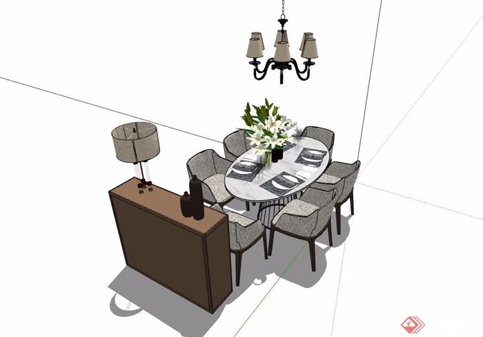 详细的完整餐桌椅组合素材设计su模型