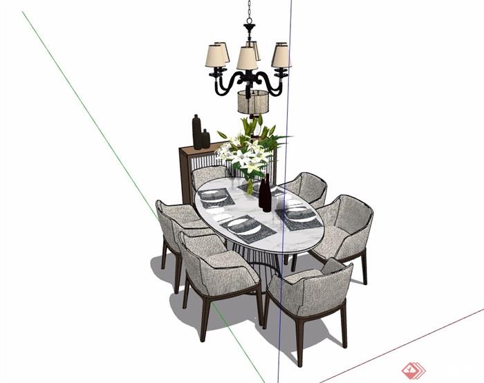 详细的完整餐桌椅组合素材设计su模型