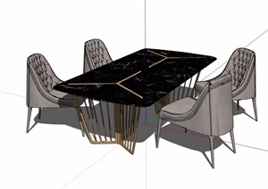 现代详细的四人餐桌椅素材设计SU(草图大师)模型