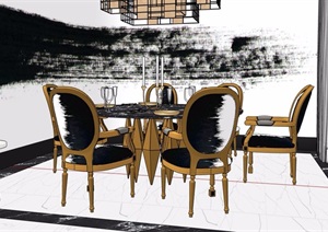 某详细的欧式风格住宅室内餐桌椅素材设计SU(草图大师)模型