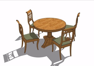 某详细的室内餐厅空间餐桌椅素材设计SU(草图大师)模型
