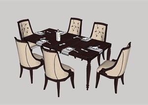 欧式风格详细的完整餐桌椅素材设计SU(草图大师)模型