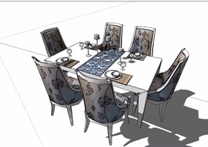 详细的完整欧式风格餐桌椅素材设计SU(草图大师)模型